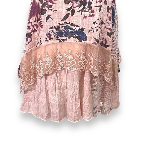 VASNA Lace Shift Dress Sm Boho Lagenlook Layered Flowy Mesh Pink Blue Floral - Picture 10 of 17
